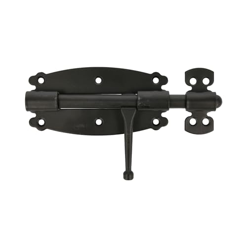 Amig - Pasador de Sobreponer para Puertas y Muebles Mod. 484 - Pestillo de Seguridad para Cierre Horizontal - Material Acero con Eje de Zamak - 120 mm - Estilo Rústico - Incluye Tornillería - Negro