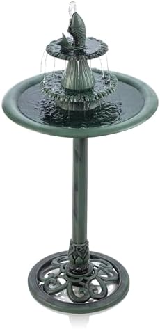 bird bath with waterfall feature that will transform your garden 8 Alpine Corporation TEC104 Outdoor Floor 3-Tiered Pedestal Soothing Cascading Waterfall Fountain with Birdbath, 40", Green
