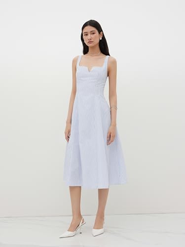 CIDER Women Square Neck Stripe Ruffle Hem Midi Dress Party Casual Elegant Dresses2