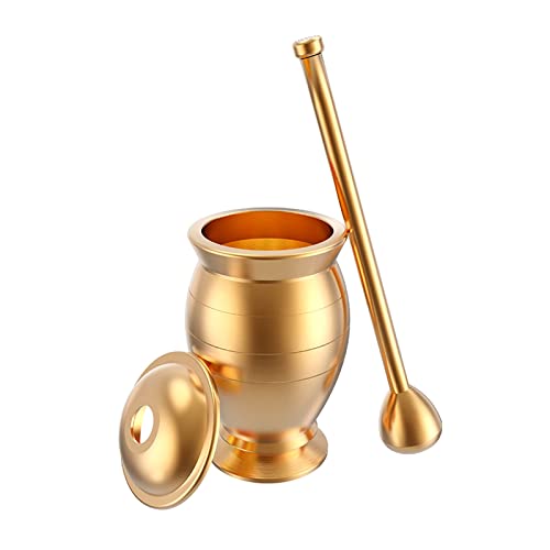 ZENGXJYCQINGJIANG Molinillo de Especias Juego de mortero de latón Juego de mortero y mortero de latón Tradicional Molinillo de Especias y Hierbas, Dorado trituradora(Grande)