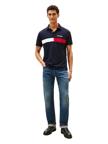 Image of Tommy Hilfiger Men's Short Sleeve Cotton Pique Flag Polo in Regular Fit