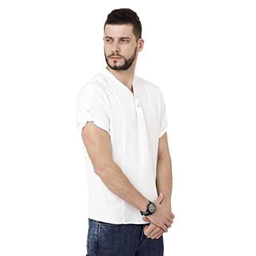 Image of Identiti Men's Cotton Solid Full Sleeve Slim Fit Shirt with Mandarin Collar
