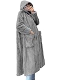  Onsoyours Manteau Longue Chaud Hiver Femme Manches Longues Veste en Peluche Parka Cardigan Long Veste À Capuche en Fausse Fourrure Mode Outwear Epais Streetwear A Gris XL