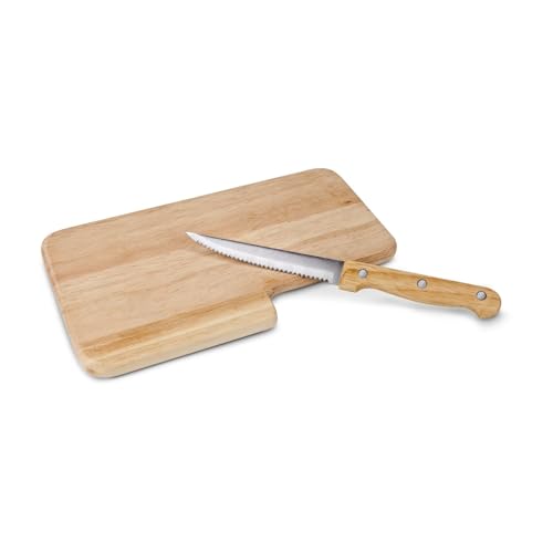 ROMINOX 2-Piece Wood & Stainless Steel Bread Board with Integrated Knife, 23 x 14 x 1.2 cm