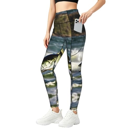 Leggings con estampado de ondas de pesca de lubina mujer conjuntos de entrenamiento fitness