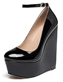 Elashe Damen Keilabsatz Pumps Riemchen 6\