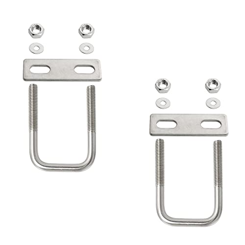 Image of Square U-Bolt 1.18 inch(30mm) Inner Width U Bolts Brackets 304 Stainless Steel M6 with Nut, Plate, Washer for Car /RV /Trailer Bumper,2 Sets