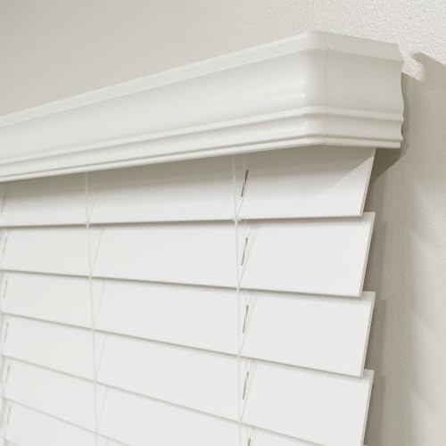 Lumino 2.5-inch Faux Wood Cordless Room Darkening Blinds for Windows – Starting at $29.97 – (Over 400 Custom Sizes) Window Blinds Cordless, White 34.5\" W x 60\" H - Thumbnail 2