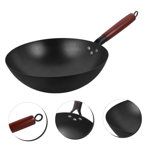 Wok tradicional de hierro con mango de madera miniatura 6