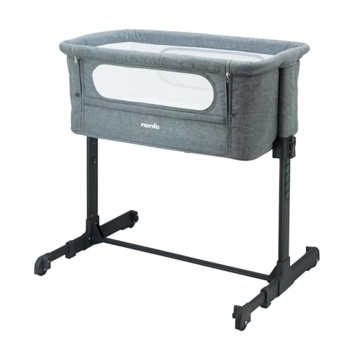 nania Lit bébé cododo - DODI - Lit d'appoint 2 en 1 - Ultra Confort Matelas 4cm d'épaisseur (Gris)