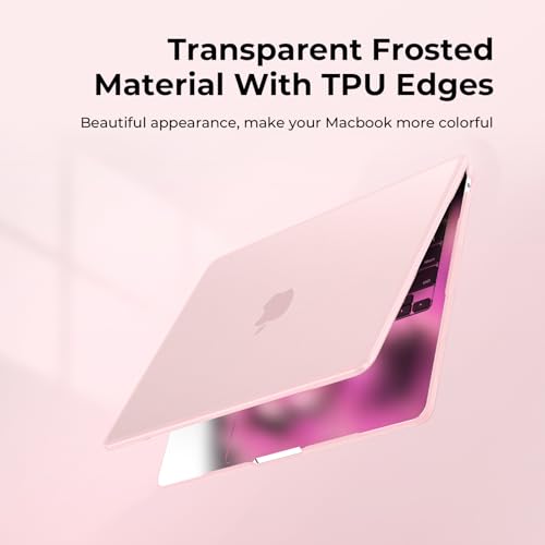 Image of BlueSwan Anti-Cracking Case for MacBook Air 13 inch, M5 2026 M4 M3 M2 2025-2022 A3449 A3240 A3113 A2681, Drop Protection Soft TPU Bumper PC Base for Air 13.6 inch, Frosted Pink