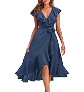 RETTYGARDEN Women's 2026 Spring Cross Midi Dress Casual Boho Deep V Neck Short Sleeve Ruffle Hem ...