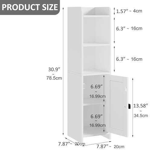 Small Bathroom Storage Cabinet Corner, Floor Cabinet with Adjustable Shelves, Freestanding Narrow Bathroom Toilet Paper Organizers for Small Spaces (White) - Image 4