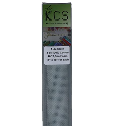 Image of KCS 3 pc of 15 inch x 18 inch Counted Cross Stitch Cotton Aida Cloth Needlework Rolled Fabric Box,16CT,Sea Foam