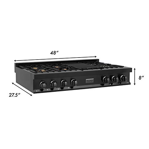 Zline Kitchen And Bath RTB-BR-48 Zline 48 Inch Porcelain Rangetop In Black Stainless Steel With 7 Gas Brass Burners thumb #5