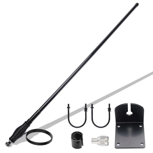 GMRS Mobile Radio Antenna 462-467MHz Fiberglass 6.5dBi High Gain Antenna with Heavy Duty Spring Base Mount Bracket RG58 Coaxial Cable Compatible with GMRS Repeater Ham Vehicle Car Radios