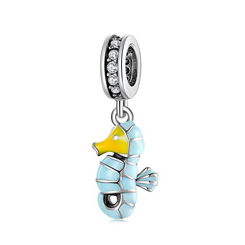 CMBSSTFC Colgante de Plata de Ley 925, Colgante de pez esmaltado de Caballito de mar Azul Claro, Alta joyería Adecuada para Pulsera