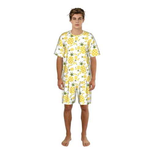Pyjama court hommes imprimé ananas en tissu doux et stretch