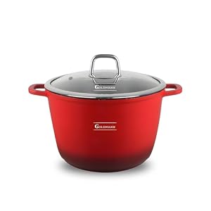 GOLDMANN Kochtopf Aluguss/Suppentopf, 28 cm, 10L, antihaftbeschichtete Keramik in Marmoroptik, Glasdeckel, geeignet für Induktion und alle Herdarten, ofenfest und PFOA-frei