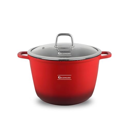 GOLDMANN Casserole/Marmite Aluminium, 28 cm, 10 L, revêtement antiadhésif en céramique effet marbre, couvercle en verre, compatible induction et tous feux, passe au...