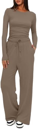 Darong Women's 2 Piece Lounge Sets 2026 Long Sleeve Tops and Wide...