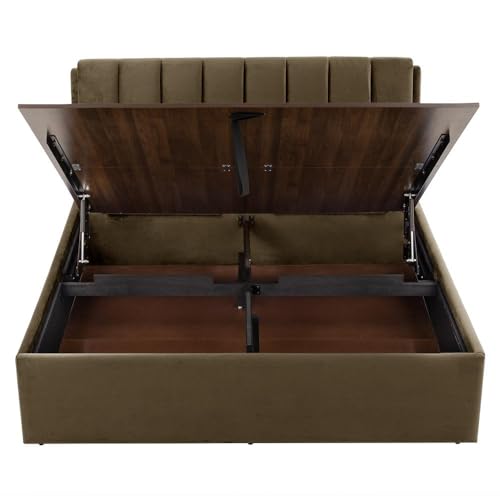 Image of Wakefit Bed | King (78 X 72) Solid Wood Bed, Upholstered, Hydraulic Storage, 3 Year Warranty - Antho - Velvet Stone
