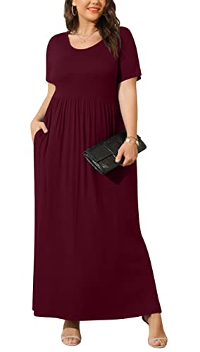 BISHUIGE Womens 2026 Summer Plus Size Maxi Dresses for Curvy Women Spring Casual Short Sleeve Long Dress with Pockets XL-6XL