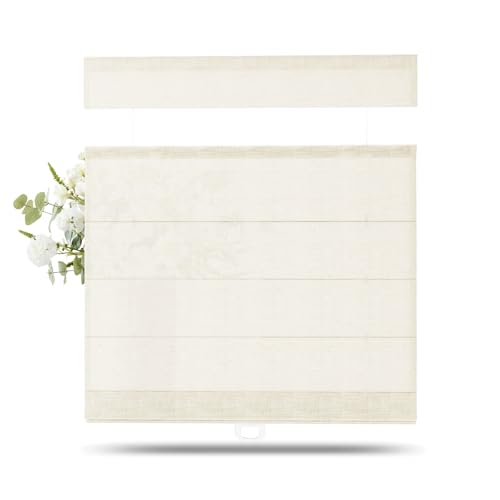 TWOPAGES Liz Top Down Bottom Up Roman Shades Cordless Custom Blinds for Indoor Windows No Risk of Falling Faux Linen Window Blinds for Living Room Bedroom Kitchen, Sand Beige