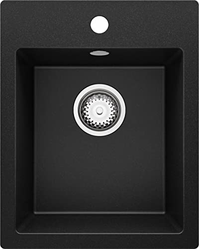 Evier Cuisine en Granit Noir, 40 x 50 cm, Lavabo 1 bac + Kit de Vidage, Évier à Encastrer de Primagran