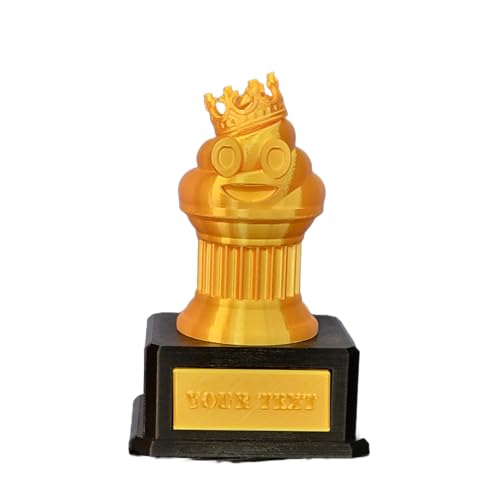 Znet3D Gold King Poop Emoji Trophy on Black Pedestal with Custom Nameplate