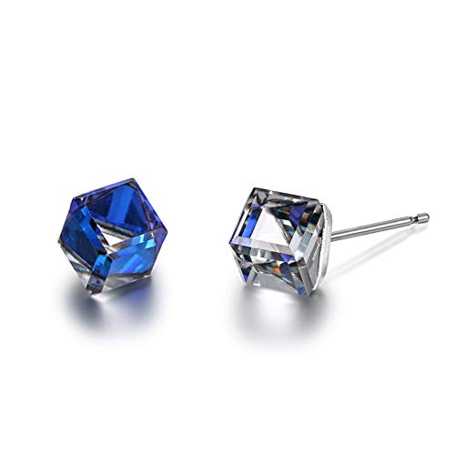 Ala Voglia S925 Sterling Silver Cube Square Crystal from Swarovski Earrings for Women Stud Earring Rhodium Plated Mothers Day Jewelry Gifts for Girl
