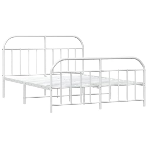 vidaXL Bettgestell, Bettrahmen mit Kopfteil Fußteil, Metallbett Bett mit Lattenrost, Doppelbett Gästebett Schlafzimmer, Metall Weiß 180x200cm