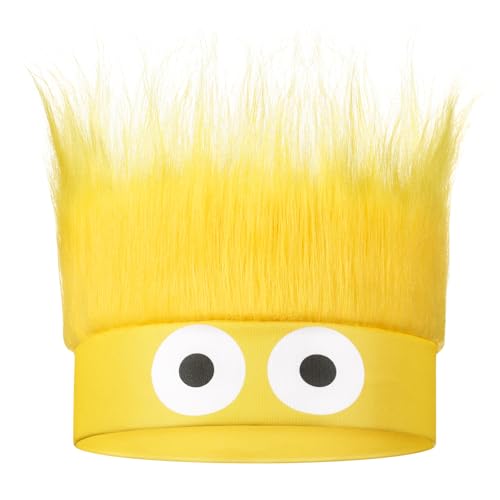 Luinabio Hairy Headband Crazy Hair Day Fun Wig Hat Costume Accessory for Women Men Spirit Week Halloween Cosplay Sport(Eyes,Yellow B)