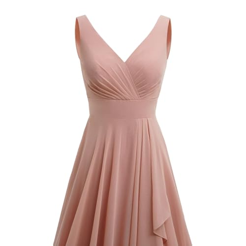 SYYS Double V Neck Bridesmaid Dress Long 2024 Flowy Chiffon Wedding Guest Dresses with Pockets SYYS4112