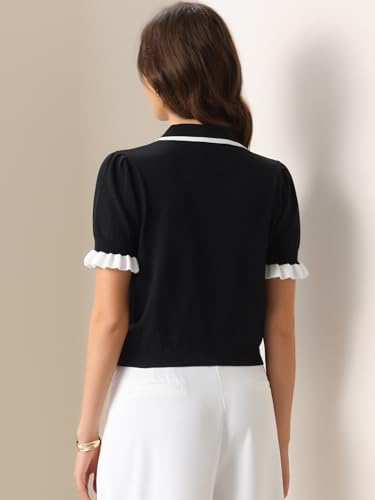 Allegra K Women Short Sleeve Sweater Tops Summer Elegant Collared Work Shirts4