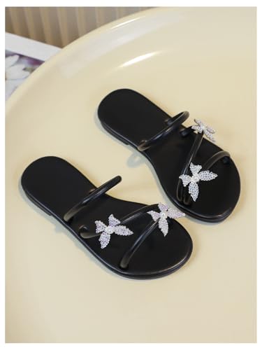 MakeMeChic Girl's Butterfly Strappy Rhinestone Flat Sandals Glitter Slip On Slides Summer Shoes2