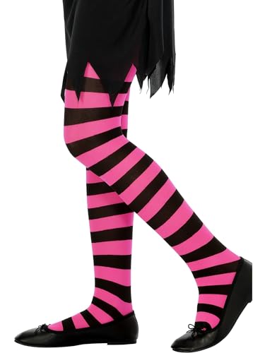 Smiffys - 30660 - Halloween Childrens Witch Tights Black & Fuchsia Stripe - Size - Medium / Large - Age 8 / 12