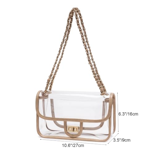 Image of Womens PVC Clear Purse Handbag with Chain Stadium Approved Clear Bag See Through Bag for Working and Concert