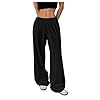 RoseSeek Women's Drawstring Waist Straight Streetwear Wide Leg Sweatpants Casual Loose Baggy Workout Long Summer Pants Deep Black X-Small-1