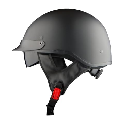 1Storm Motorcycle Half Face Helmet Mopeds Scooter Pilot with retractable Inner Smoked Visor, Matt Black Cover