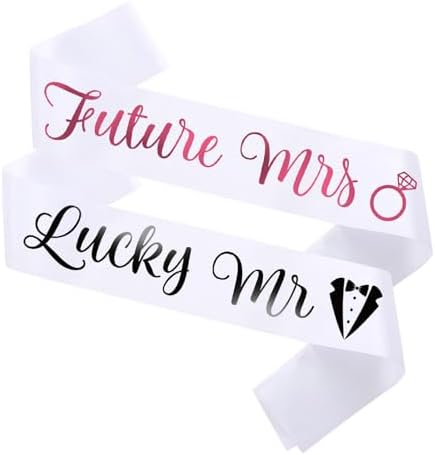 2 Pcs Future Mrs and Lucky Mr Sash Bride to Be and Groom to Be Sash Foil Letter Bachelorette Sashes for Wedding Bridal Shower Party Decorations White image 4