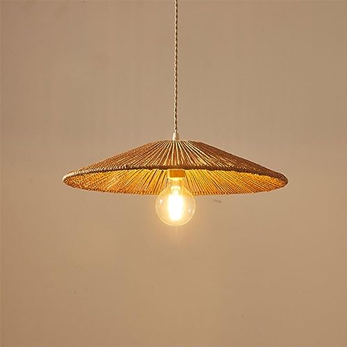 Boho Pendant Light Hemp Rope Hat Woven Rattan Hanging Light Fixture Vintage Farmhouse Lamp Wicker Retro Coastal Chandelier for Kitchen Island Dining Room Restaurant Bar Bedroom Hallway - Image 8