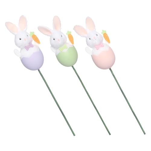 Angoily 3 Piezas Decoración de Pascua con Huevos y Conejitos Rama de Plástico Verde Rosa Morado para Manualidades y Centro de Mesa Primaveral