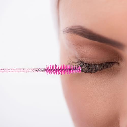 Retoo Wimpernbürste 50 Stück Mascara Zauberstäbe Wimpern Bürste Einweg Kosmetik Pinsel Augenbrauen-Applikator Wimpernmascara für Beauty-Salon und Hausgebrauch Wimpernverlängerung Rosa