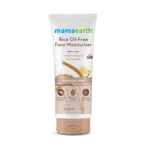 Mamaearth Rice Oil-Free Face Moisturizer for Oily Skin | With Rice Water & Niacinamide for Glass Skin | 24-Hour Hydration | Brightens Skin Tone | 80g