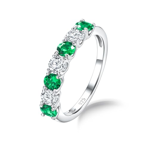 AIBAO Half Eternity Band Rings 925 Sterling Silver Wedding Ring Amethyst/Emerald/Ruby/Sapphire Stackable Birthstone Rings for Women Size 6 to 10