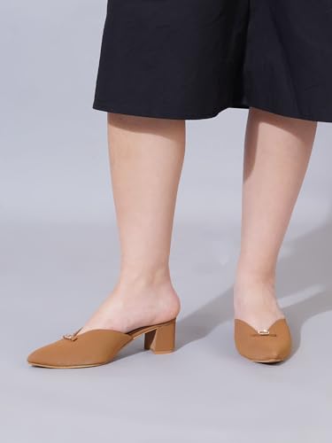 Image of Shoetopia Women's Pointed Toe Mules with Low Block Heel | Stylish Slip-On Heels for Casual & Party Footwear