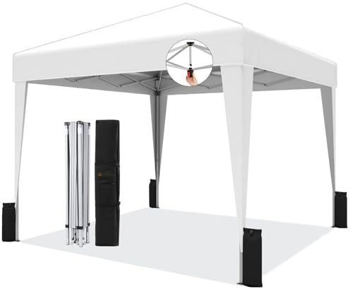 SANWAY 10x10 Pop up Canopy Tent, One-Button, Outdoor Instant Canopy Protable for Events, Camping, Parties, Vendor, Beach Tent - White
