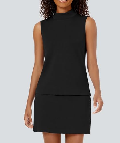 Two Piece Skirt Set for Women Sweatsuits Tennis Outfits Casual Mock Neck Sleeveless Top Elastic Short Skorts2