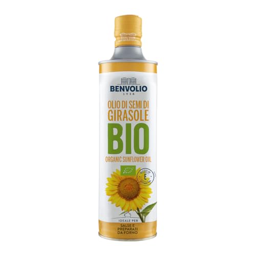 Sonnenblumenöl BIO - BENVOLIO 1938 750ml Metallflasche - Reich an VITAMIN E | Frittieröl BIO Bratöl Fritierfett öl Frittierfett Friteusenfett ORGANIC SUNFLOWER OIL